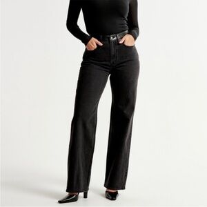 Abercrombie curve love high waist 90s relaxed jean with leather accent waist